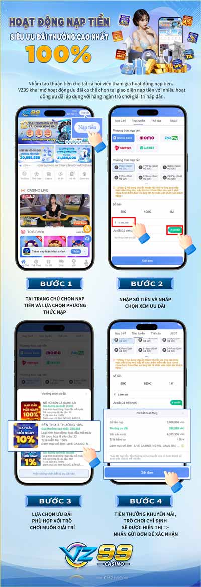 Hướng dẫn nhận ưu đãi nạp tiền VZ99